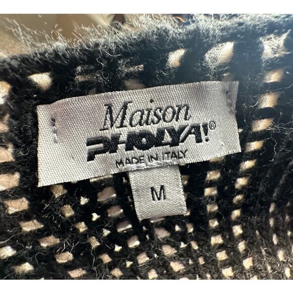 Neiman Marcus M LUXURY Wool Cashmere Cable Knit Cardigan Sweater Long Black Gray - Picture 4 of 6